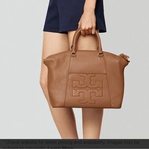 Tory Burch Pebbled Bombe T Satchel in Bark